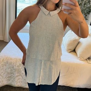 BCBG striped linen collared tank top